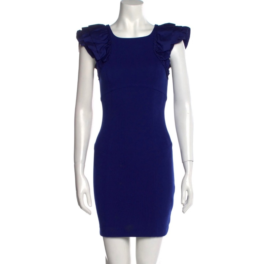 Ted Baker Royal Blue Puff Pleated Sleeve Squareneck Mini Sheath Dress Size 2